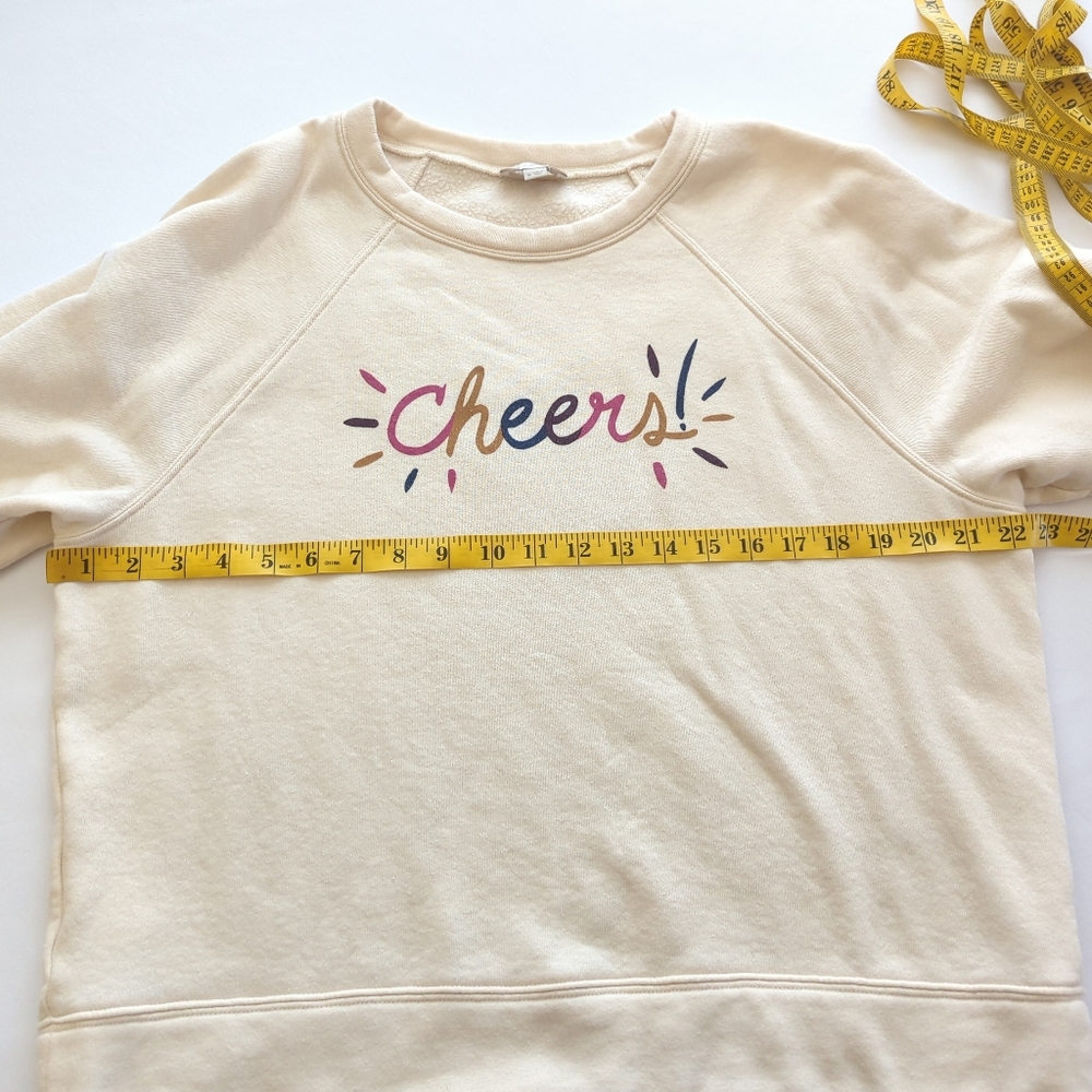 Loft Tan/0atmeal "Cheers" Long Sleeve Pullover Sweatshirt Size M - Picture 4 of 7
